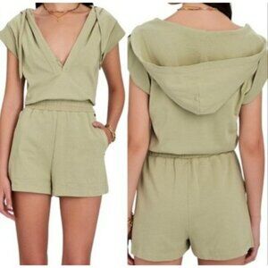 Intermix Hooded Romper Size P Green  With Drawstring Waist & Short Sleeves